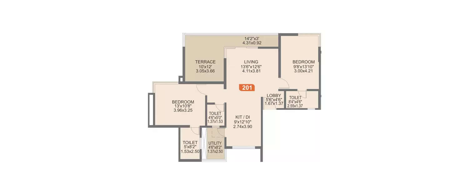 Floor plan for 2 BHK