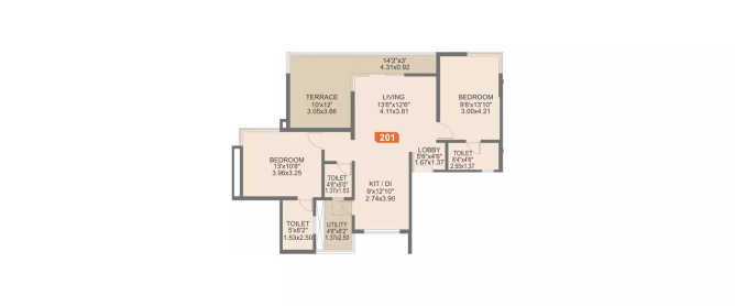 Rohan Ishan Bavdhan - Floor plan 2 BHK 1236 Sq.ft