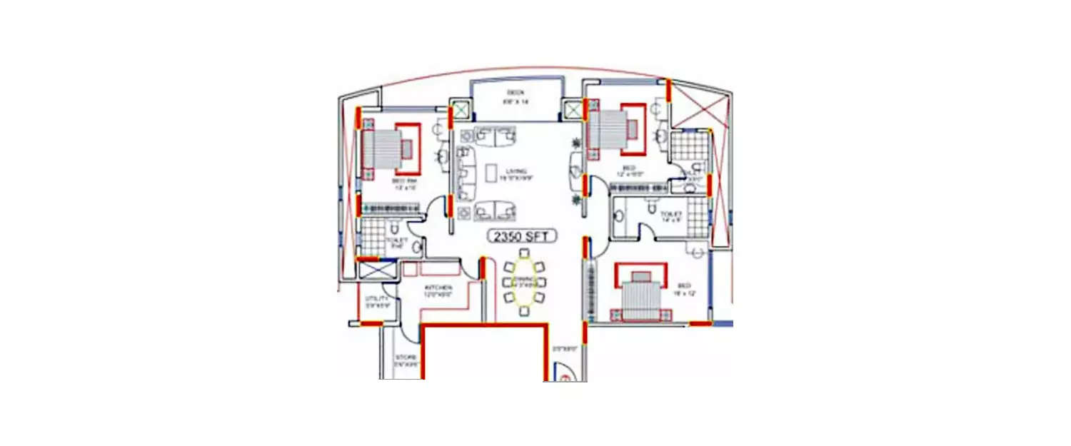 Floor plan for 3 BHK