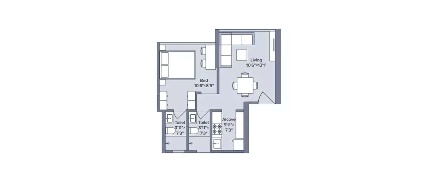 Floor plan for 1 BHK