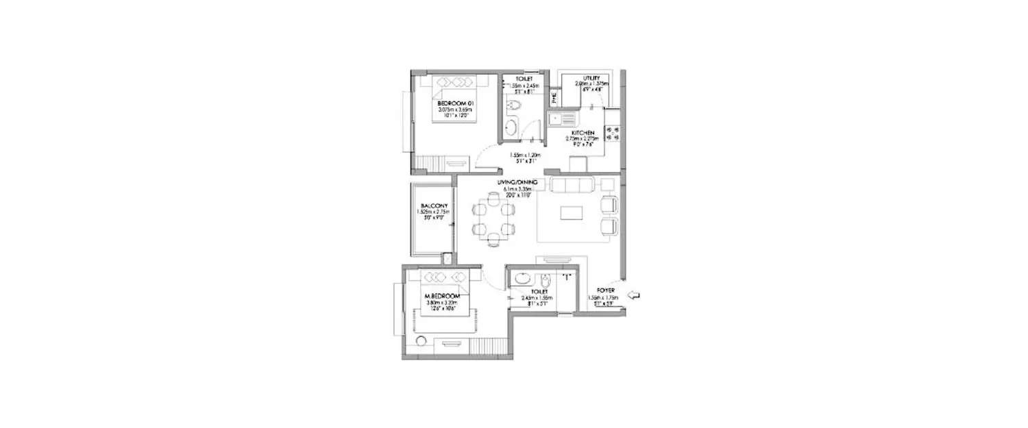 Floor plan for 2 BHK