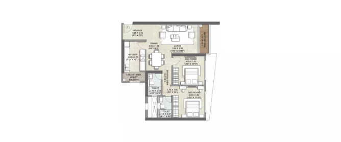 Kalpataru Radiance Goregaon - Floor plan 2 BHK 931 Sq.ft