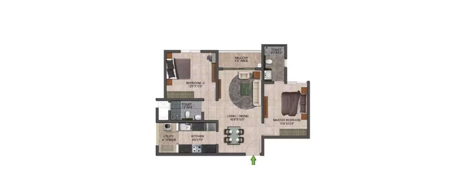 Floor plan for 2 BHK