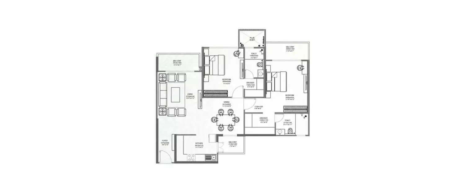 Floor plan for 2 BHK