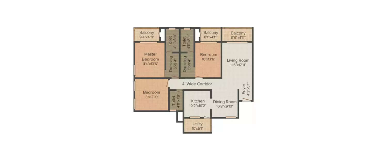 Floor plan for 3 BHK