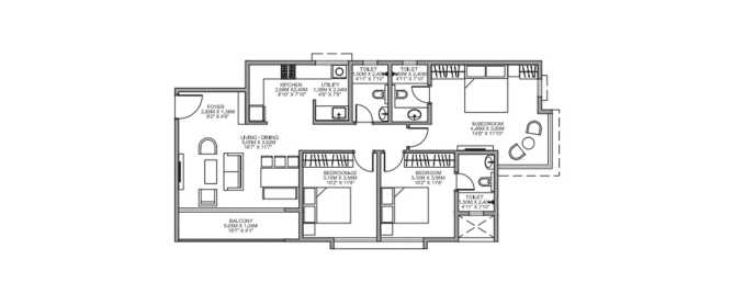 Godrej Nurture Electronic City - Floor plan 3 BHK 908 Sq.ft