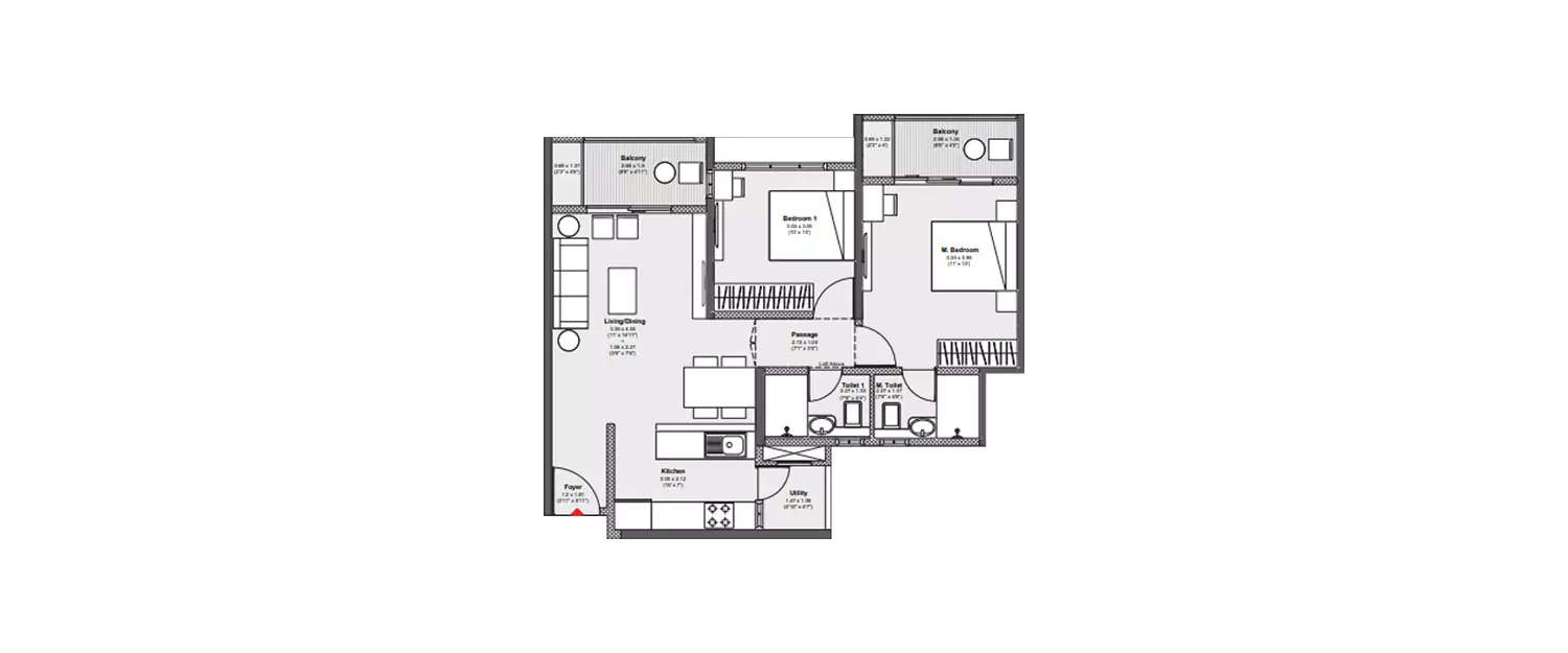 Floor plan for 2 BHK