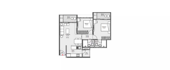 Godrej Serene Mamurdi - Floor plan 2 BHK 763 Sq.ft