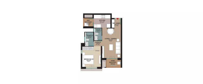 Godrej Woodsville Hinjewadi - Floor plan 1 BHK 529 Sq.ft