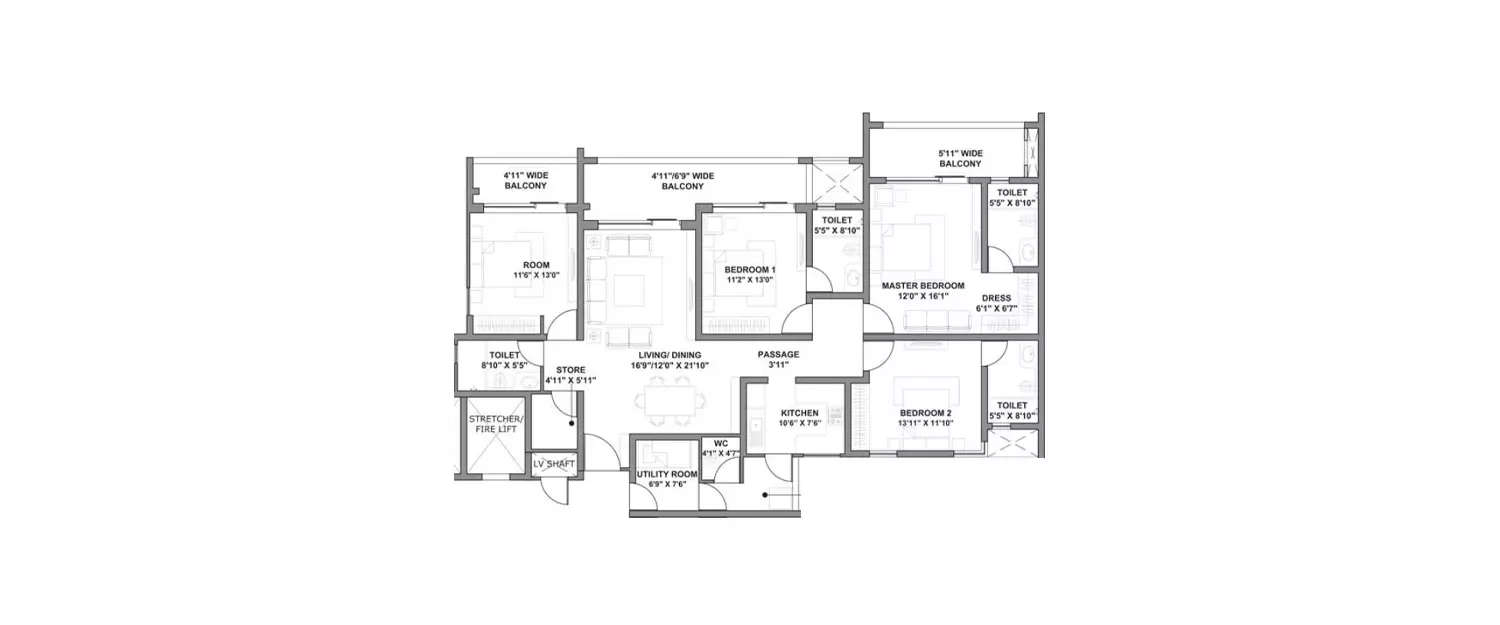 Floor plan for 4 BHK