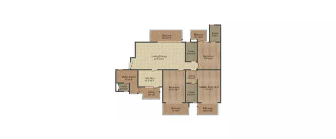 Godrej 101 Sector 79 Gurgaon - Floor plan 3 BHK 2244 Sq.ft