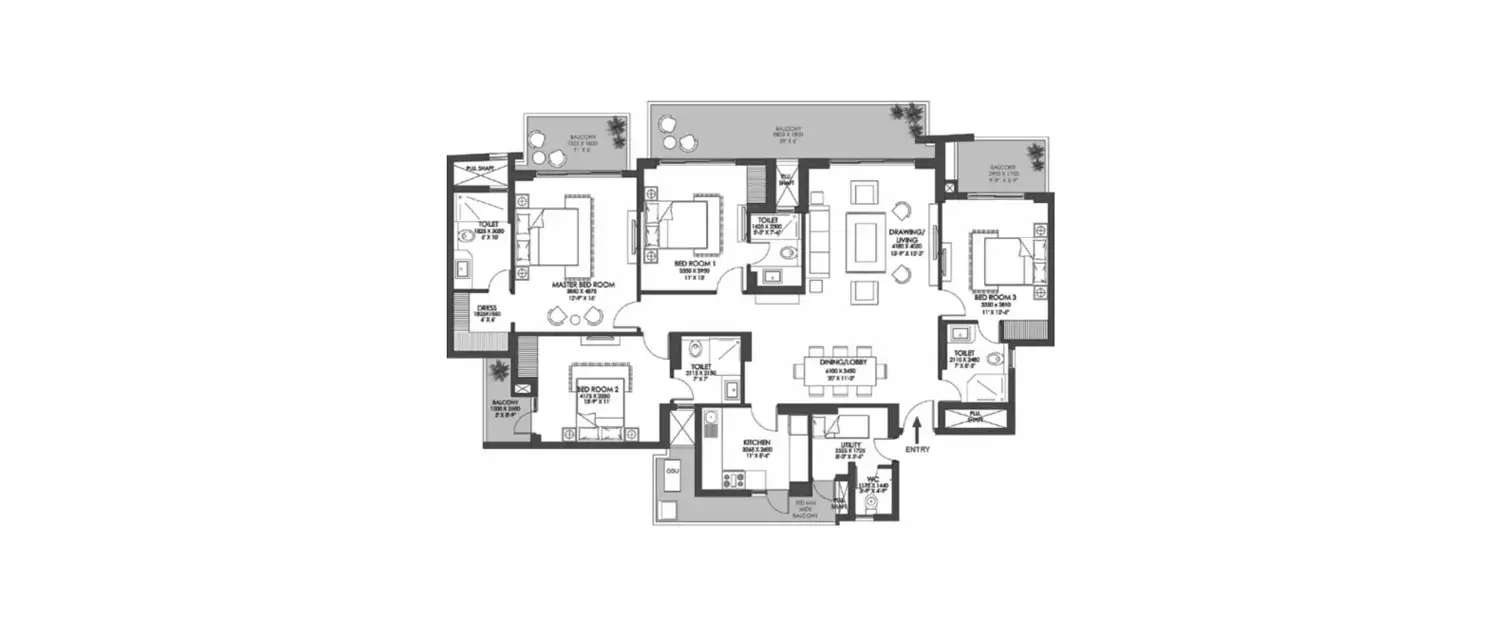 Floor plan for 4 BHK