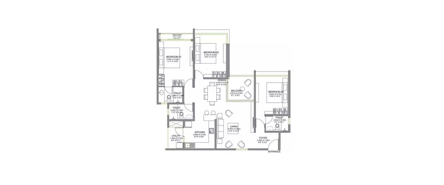 Floor plan for 2 BHK
