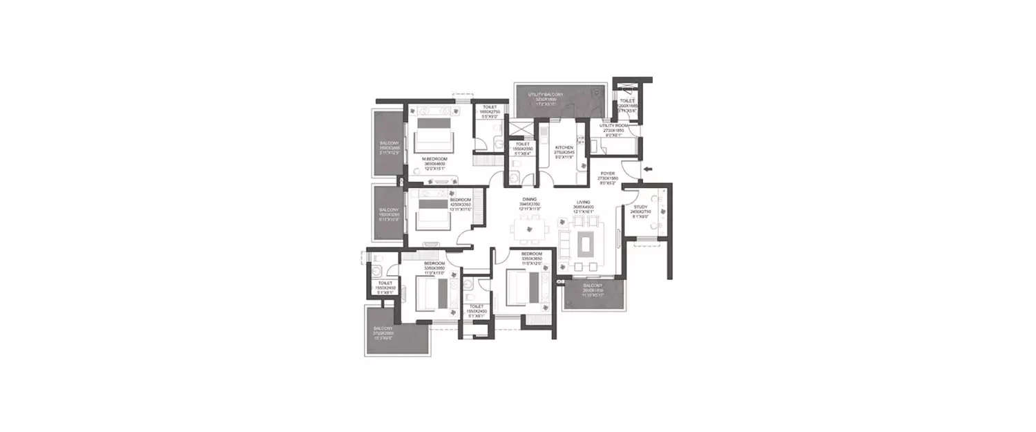Floor plan for 4 BHK