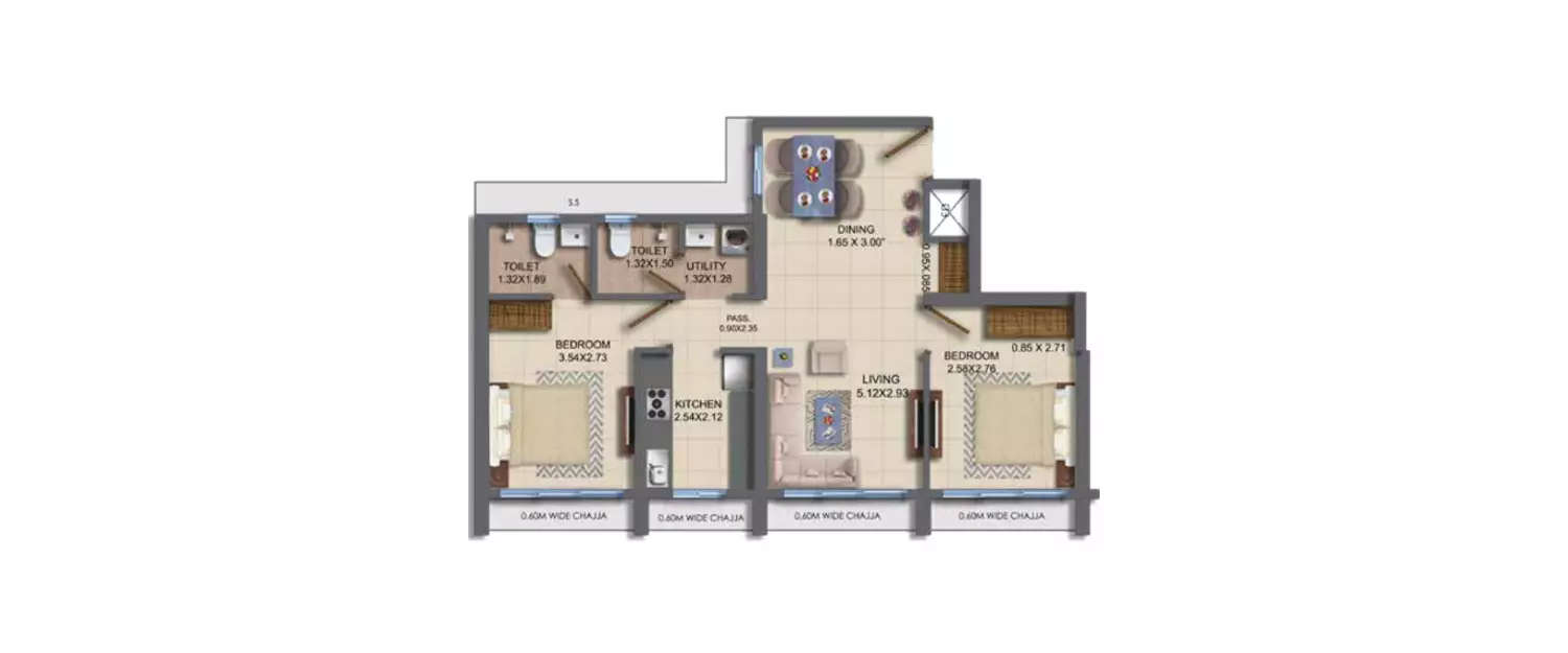 Floor plan for 2 BHK