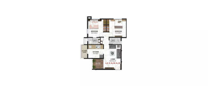 Wadhwa Primus Swarna Panvel - Floor plan 2 BHK 722 Sq.ft