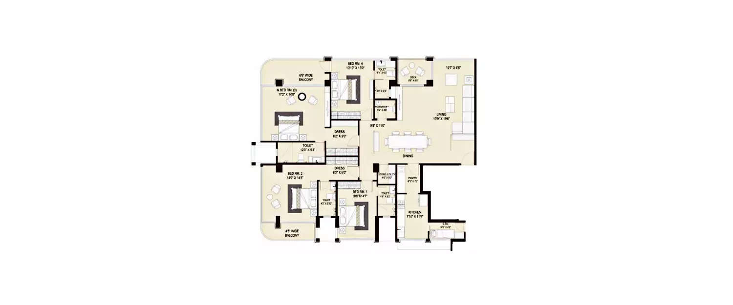 Floor plan for 4 BHK
