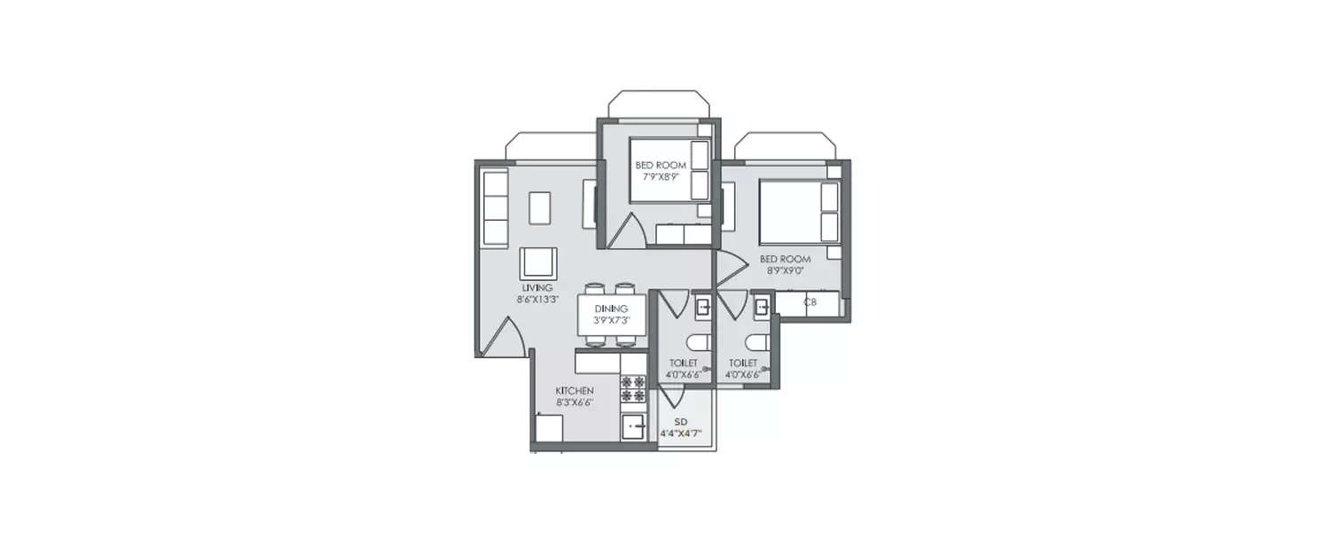 Floor plan for 2 BHK