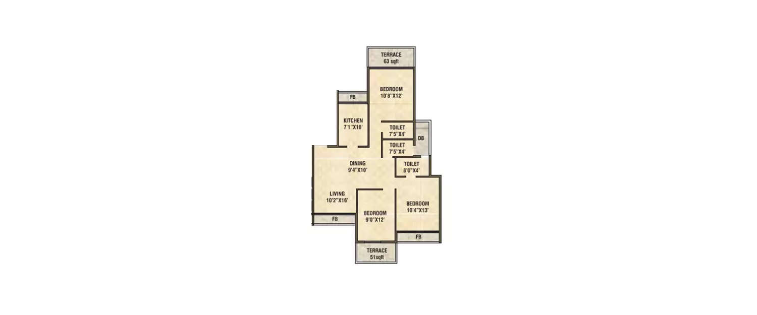 Floor plan for 3 BHK