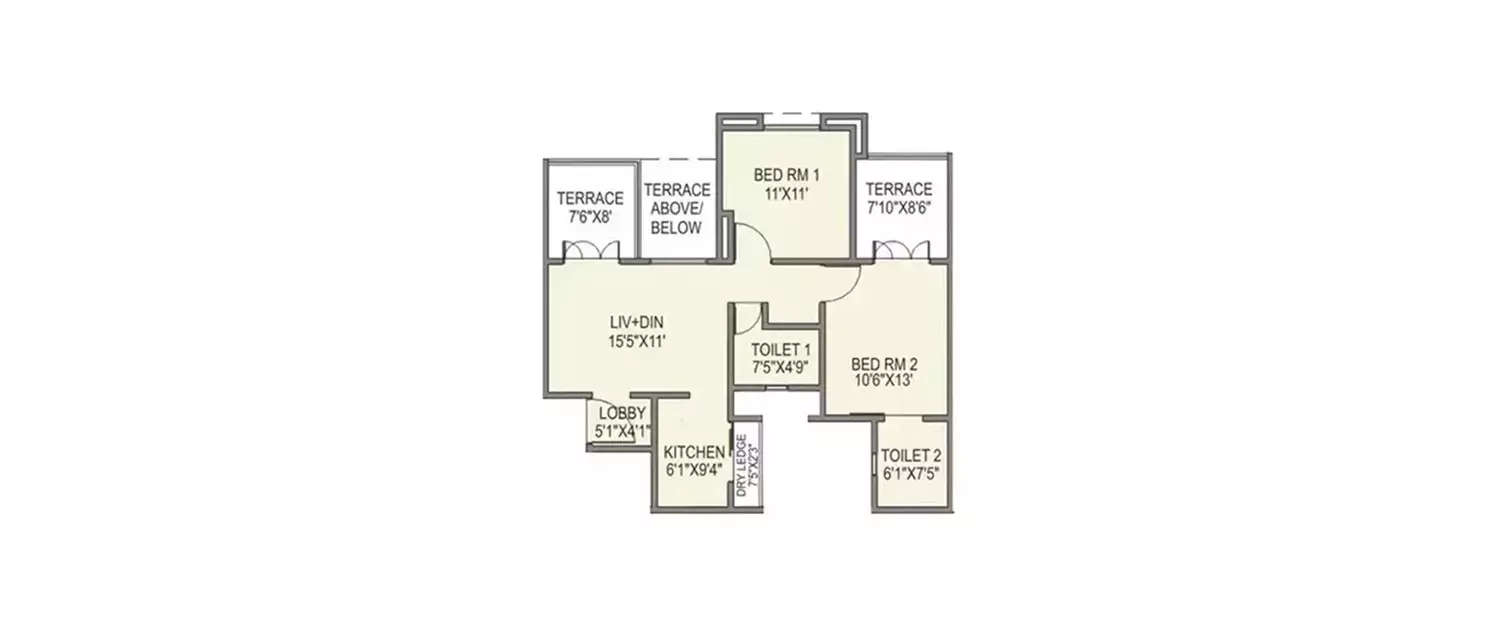 Floor plan for 2 BHK