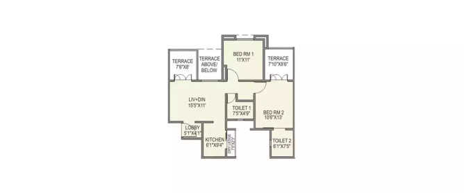 Paranjape Schemes Athashri Baner - Floor plan 2 BHK 785 Sq.ft