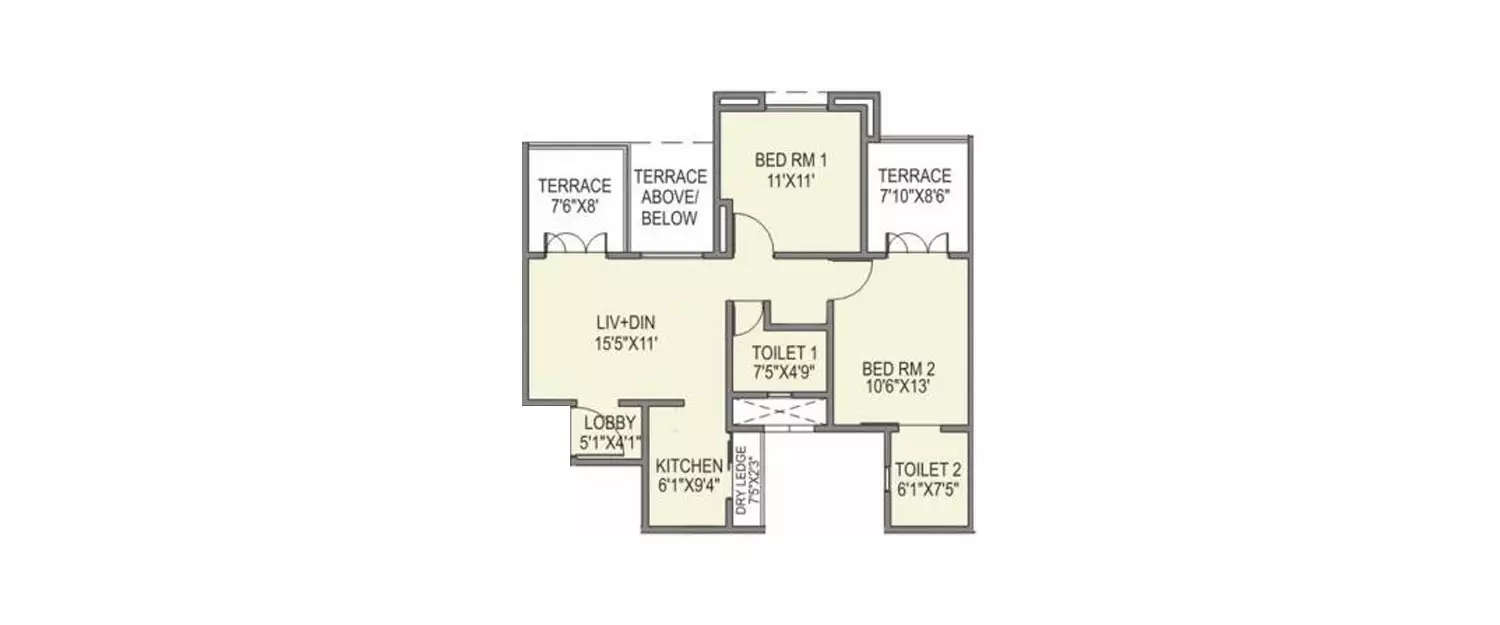 Floor plan for 2 BHK