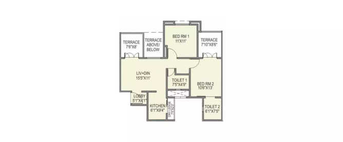 Paranjape Schemes Athashri Xion Hinjewadi - Floor plan 2 BHK 563 Sq.ft