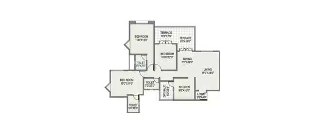 Paranjape Schemes Yuthika Baner - Floor plan 3 BHK 2365 Sq.ft