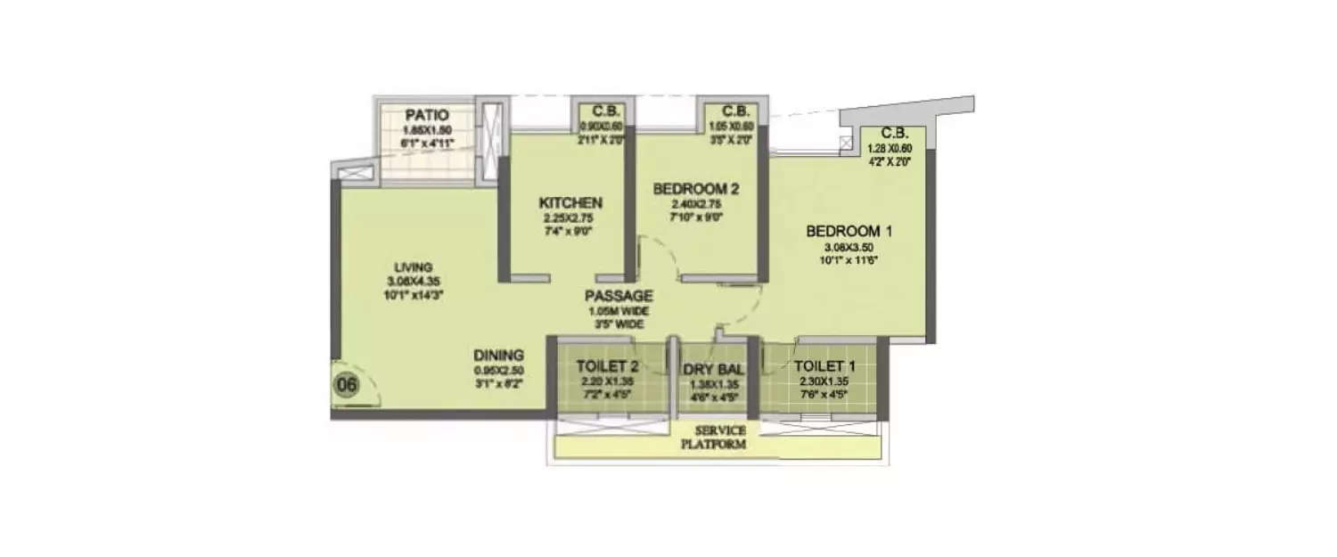 Floor plan for 2 BHK