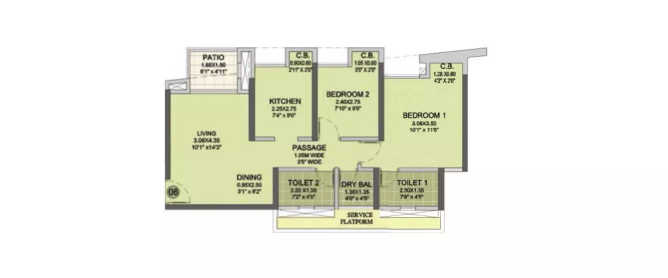 Puranik City Neral - Floor plan 2 BHK 490 Sq.ft