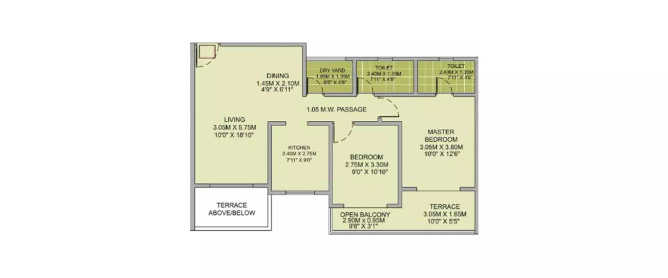 Puraniks Aldea Anexo Baner - Floor plan 2 BHK 1064 Sq.ft