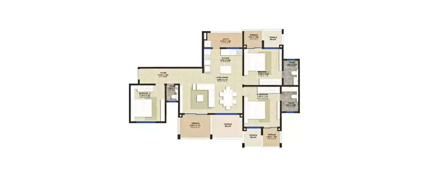 Floor plan for 3 BHK
