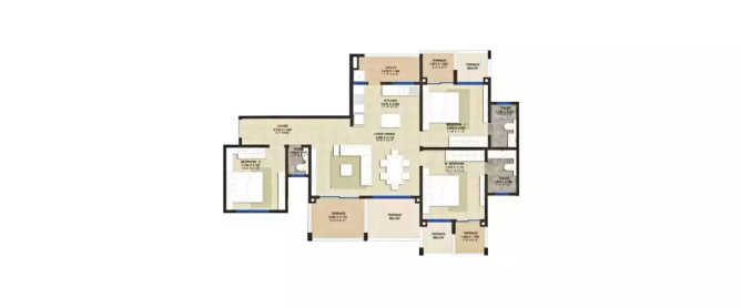 Purva Silversands Mundhwa - Floor plan 3 BHK 1075 Sq.ft