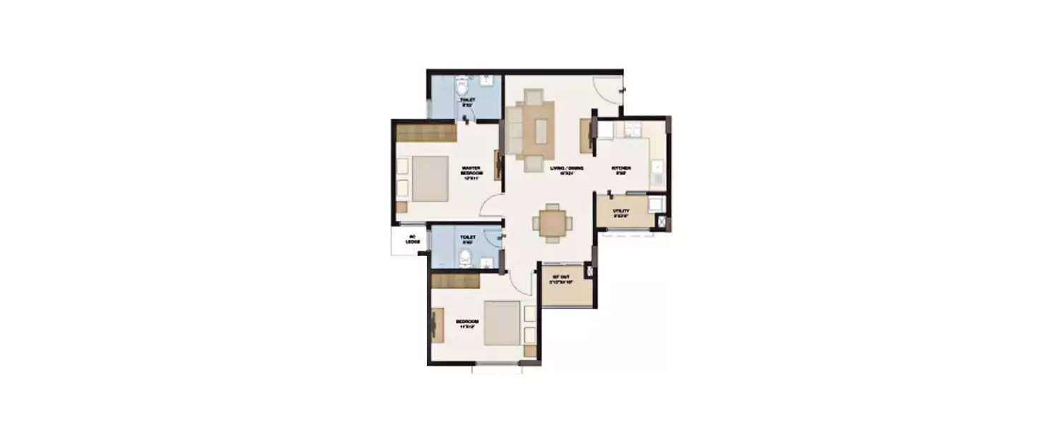 Floor plan for 2 BHK