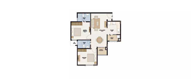 Provident The Tree Herohalli - Floor plan 2 BHK 1005 Sq.ft