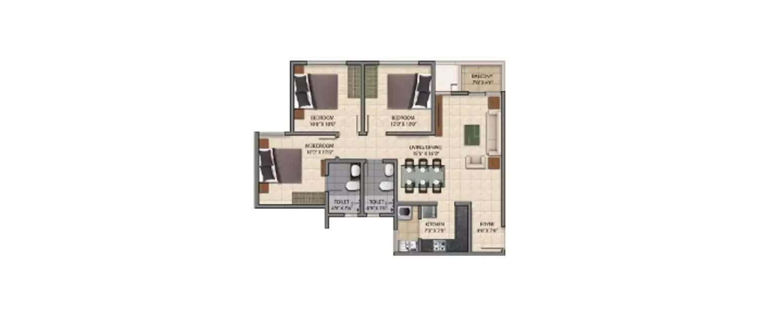 Floor plan for 3 BHK