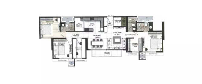 GHP Dream Of Powai Powai - Floor plan 3 BHK 1088 Sq.ft