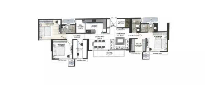 Passcode Eye Of Powai Powai - Floor plan 3 BHK 1088 Sq.ft