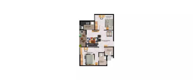 Alliance Jasmine Springs Thaiyur - Floor plan 2 BHK 747 Sq.ft