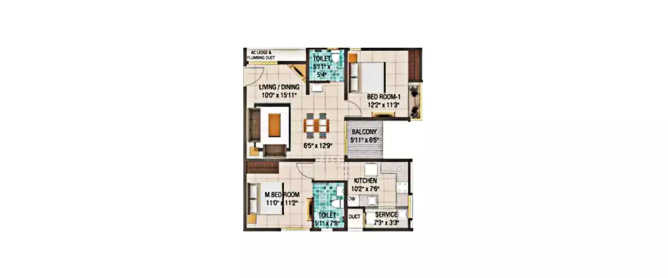 Alliance Galleria Residences Pallavaram - Floor plan 2 BHK 1122 Sq.ft