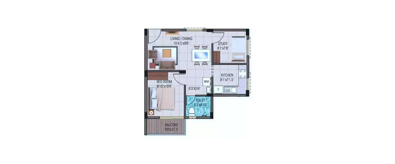 Floor plan for 2 BHK