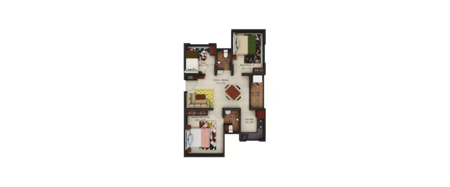Floor plan for 3 BHK