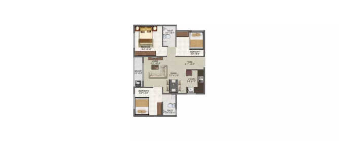 Sowparnika Ashiyana Whitefield - Floor plan 3 BHK 899 Sq.ft
