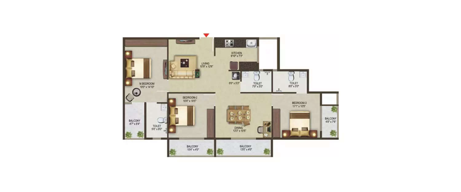 Floor plan for 3 BHK