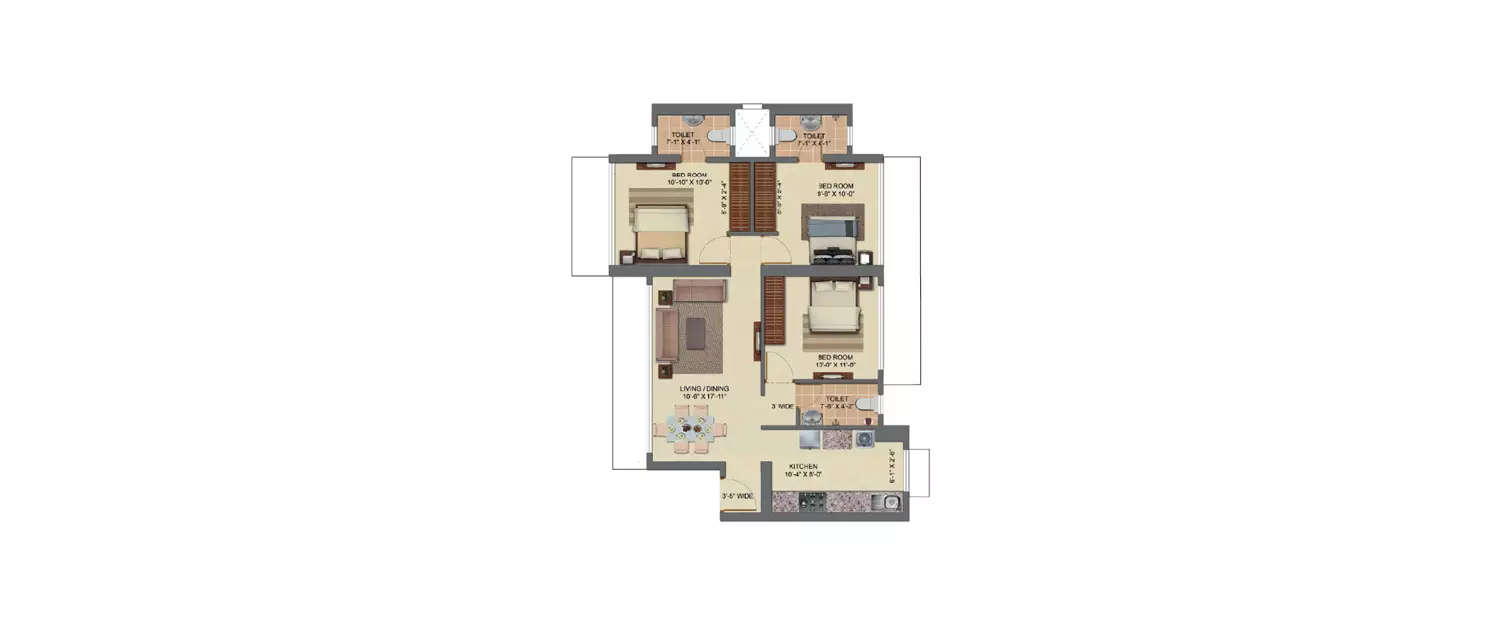 Floor plan for 3 BHK