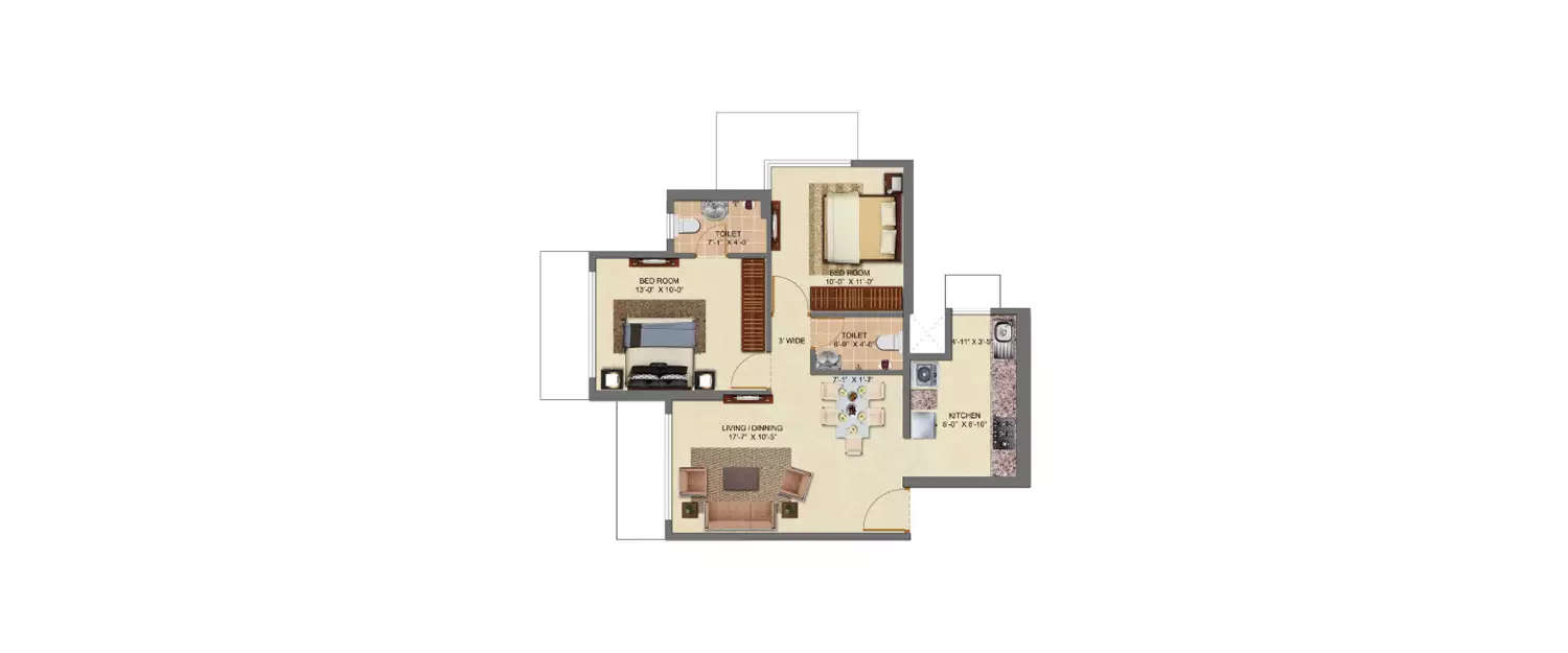 Floor plan for 2 BHK
