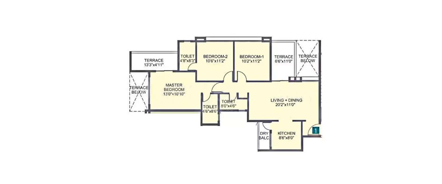 Floor plan for 3 BHK