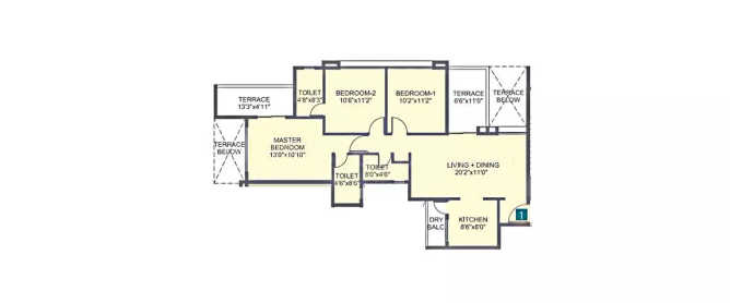 Kohinoor Tinsel Town Hinjewadi - Floor plan 3 BHK 1071 Sq.ft