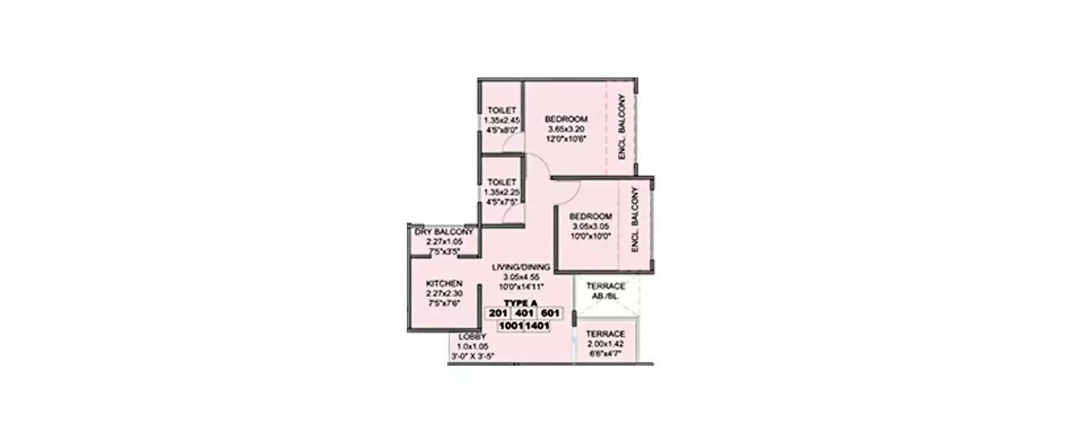 Floor plan for 2 BHK
