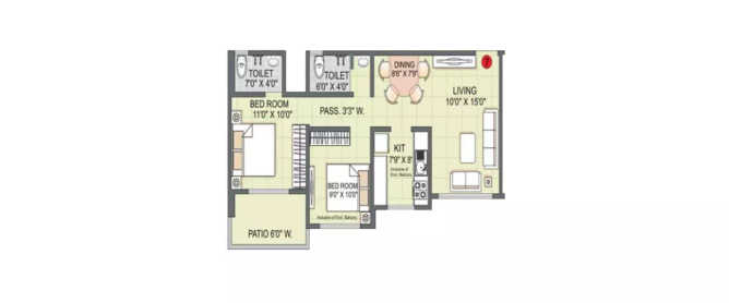 Kohinoor Luxuria Kalyan - Floor plan 2 BHK 547 Sq.ft